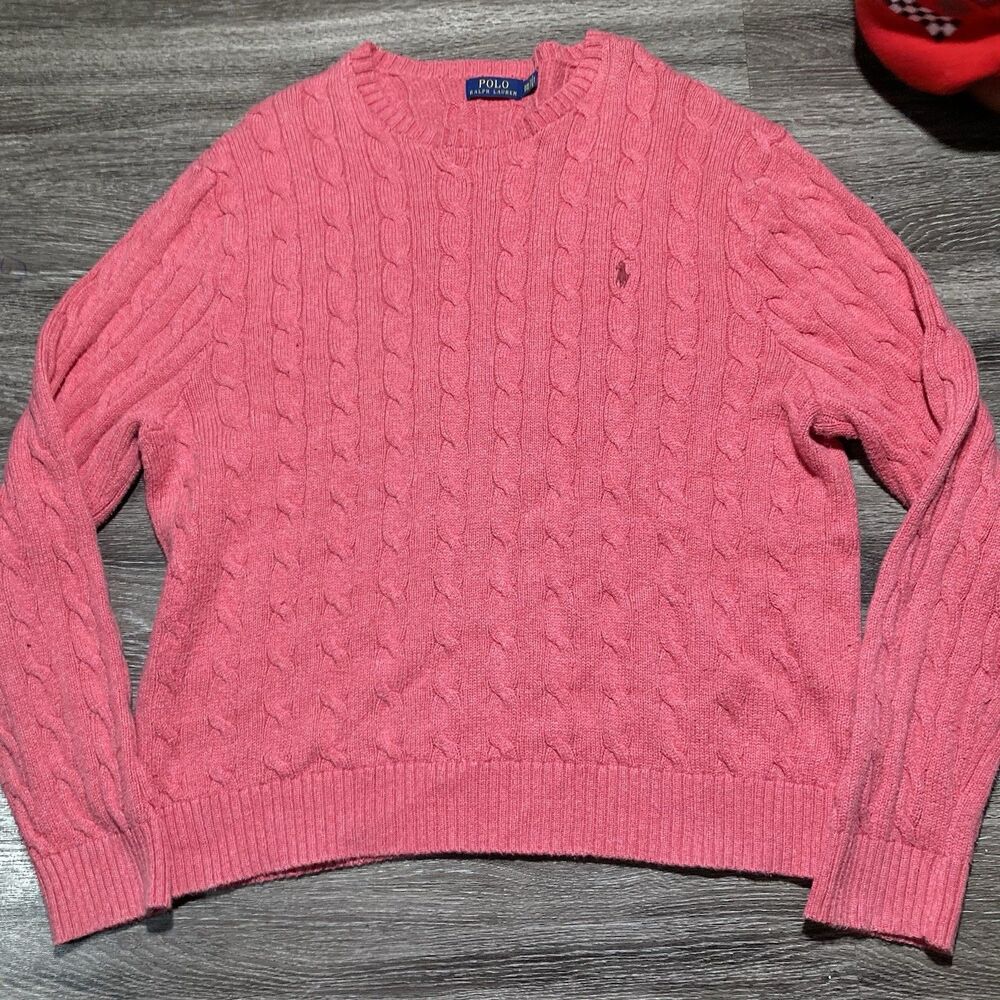 Polo by Ralph Lauren Coral Pink Cable-Knit Crewneck Sweater